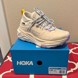 Hoka Cream and Lavender Running Shoes